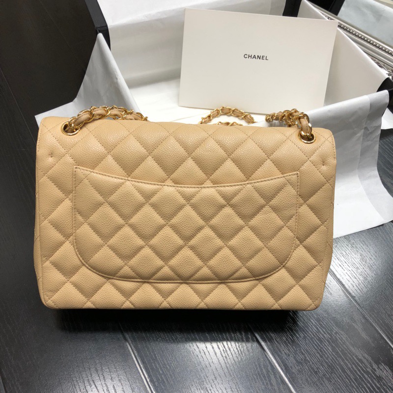Ch@nel Flap Bag-Cavir Leather-Gold-30CM