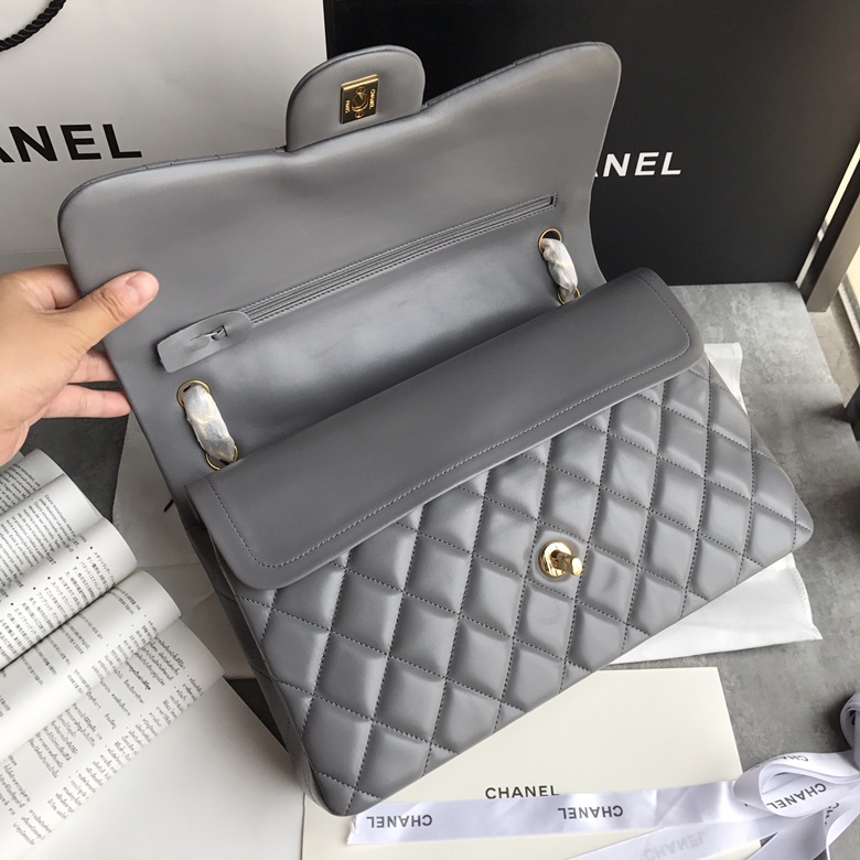 Ch@nel Flap Bag-Lambskin-Gold-30CM
