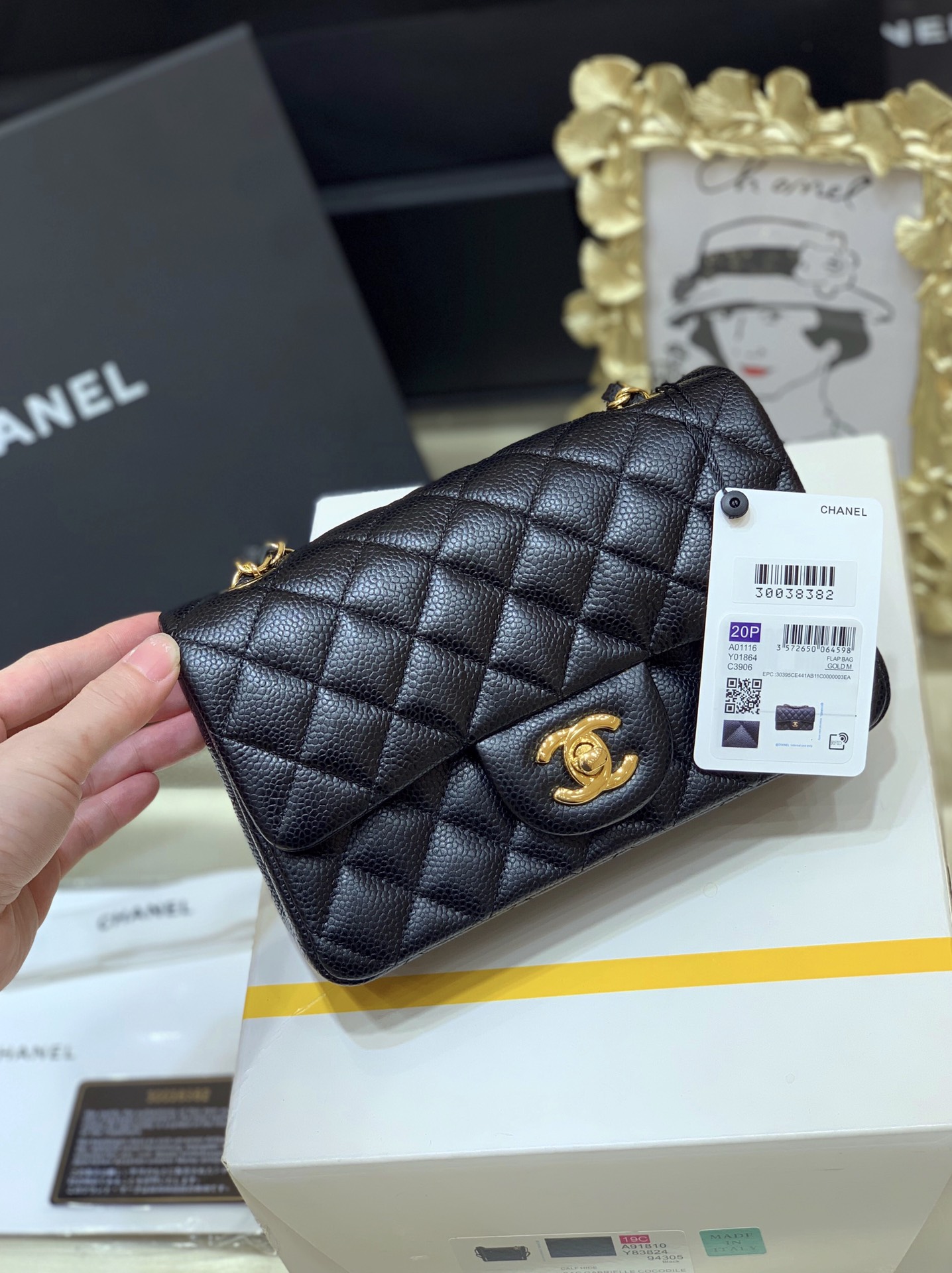 Ch@nel Flap Bag-Caviar-Gold Hardware-20CM