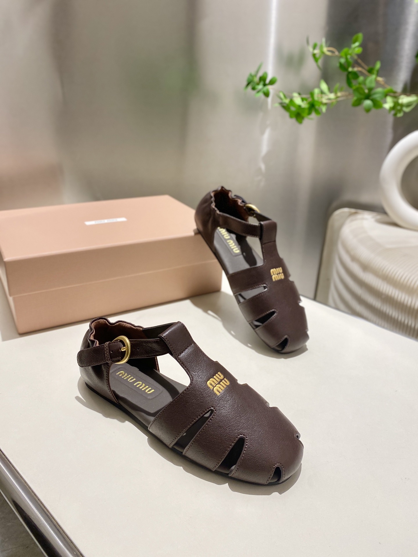 Miu Miu Fisherman Buckle Leather Sandals