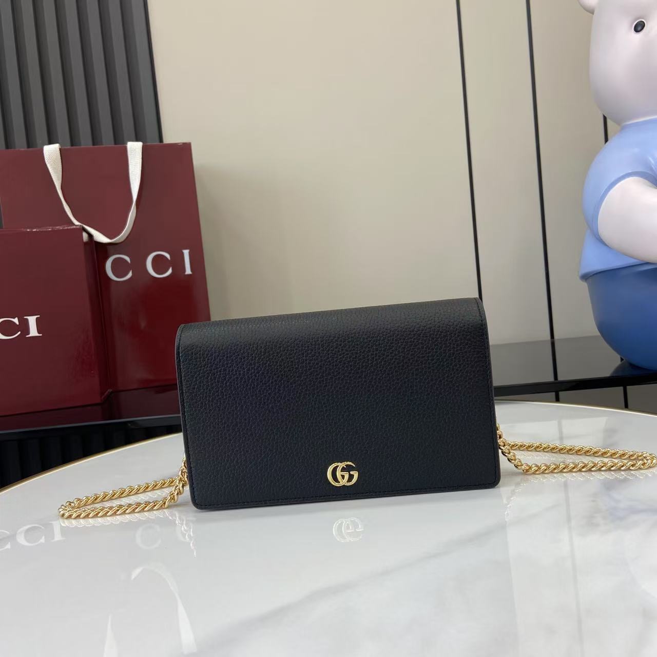 Gucci Wallet On Chain In Black Leather-20*12.5*4CM