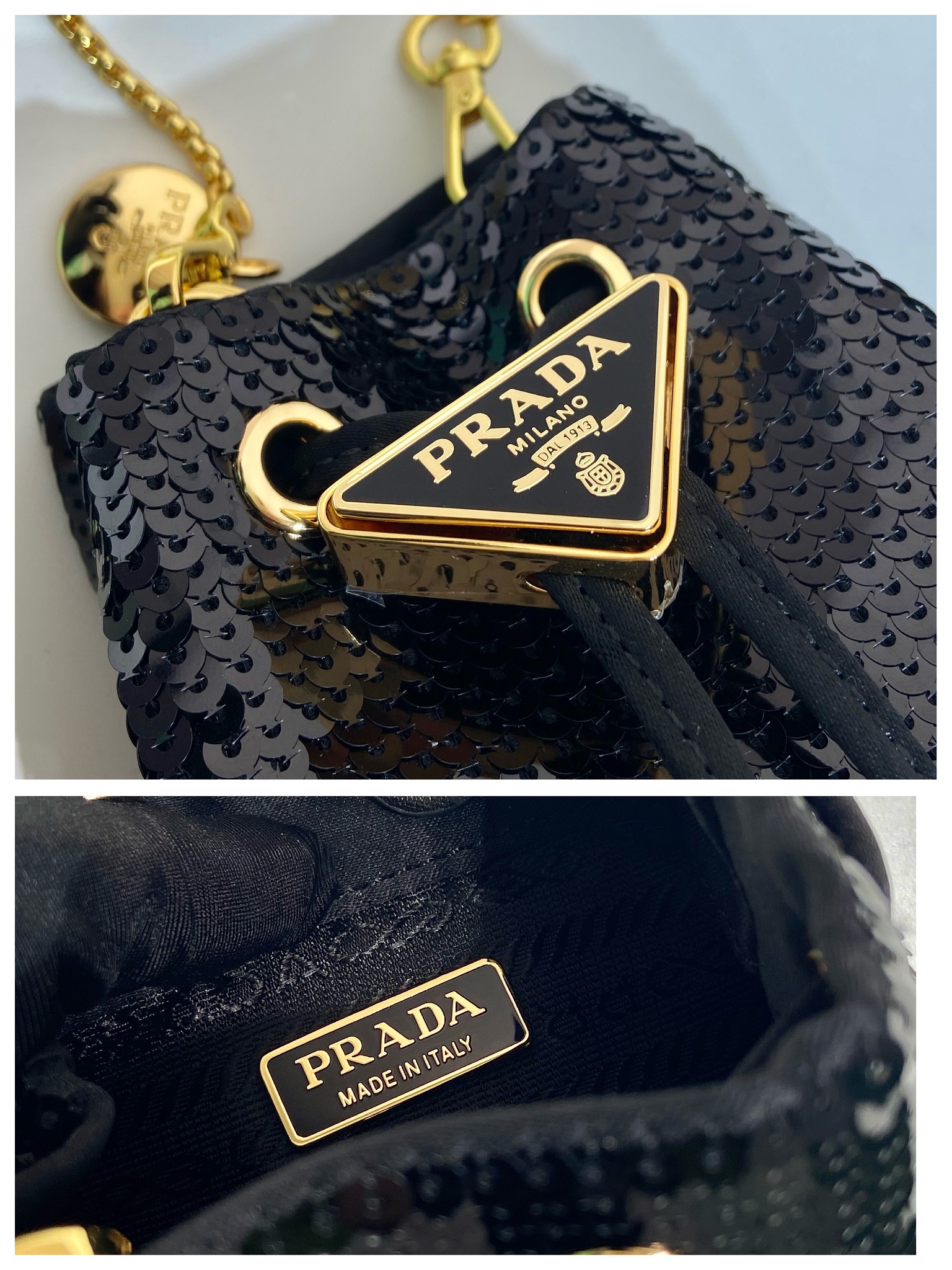 Pra*a sequin bucket 1nr016 bag-10*12*7cm