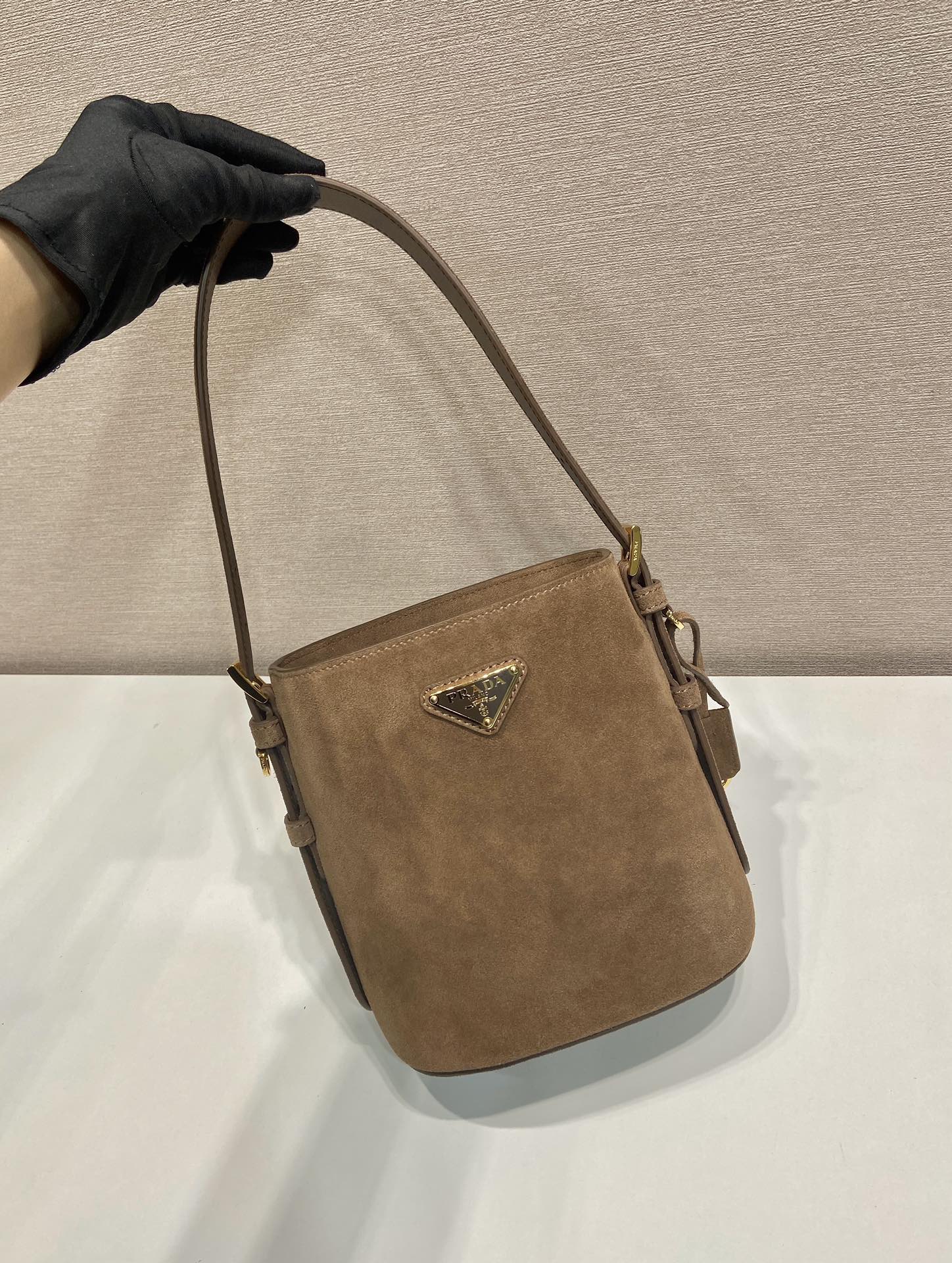 Prada Cinnamon Suede Mini Bucket Bag-1BE078A-31*18*10CM