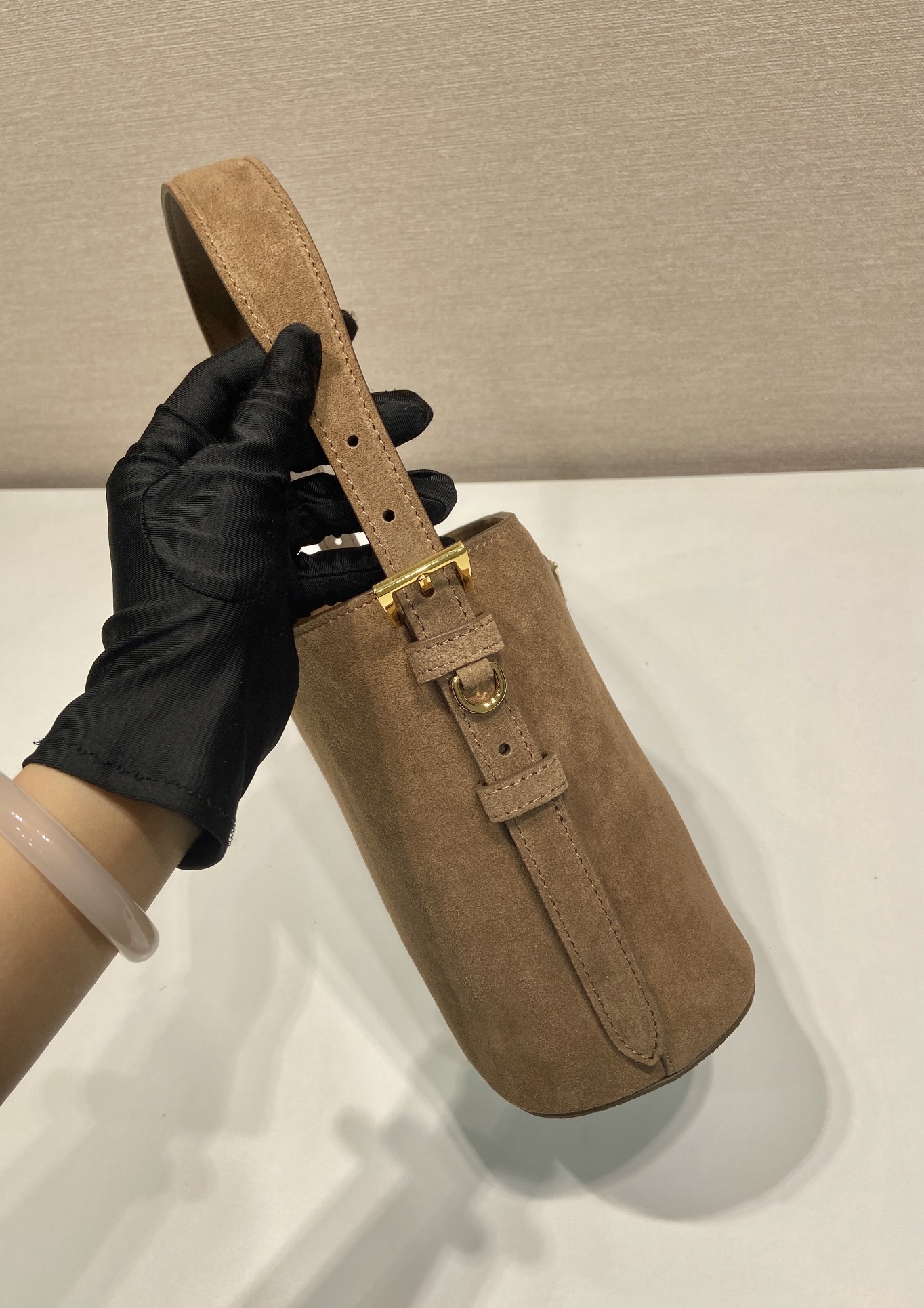 Prada Cinnamon Suede Mini Bucket Bag-1BE078A-31*18*10CM