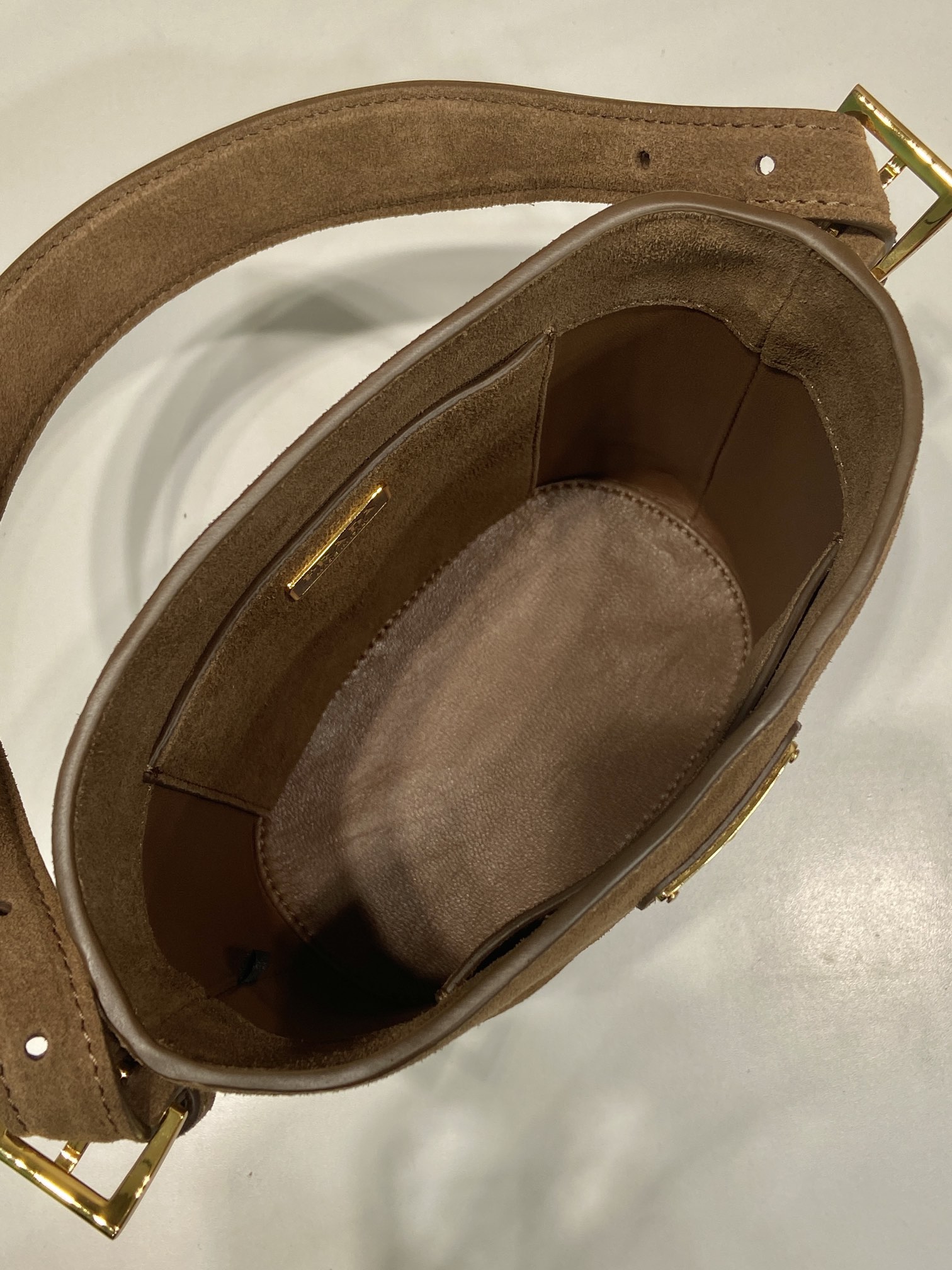 Prada Cinnamon Suede Mini Bucket Bag-1BE078A-31*18*10CM