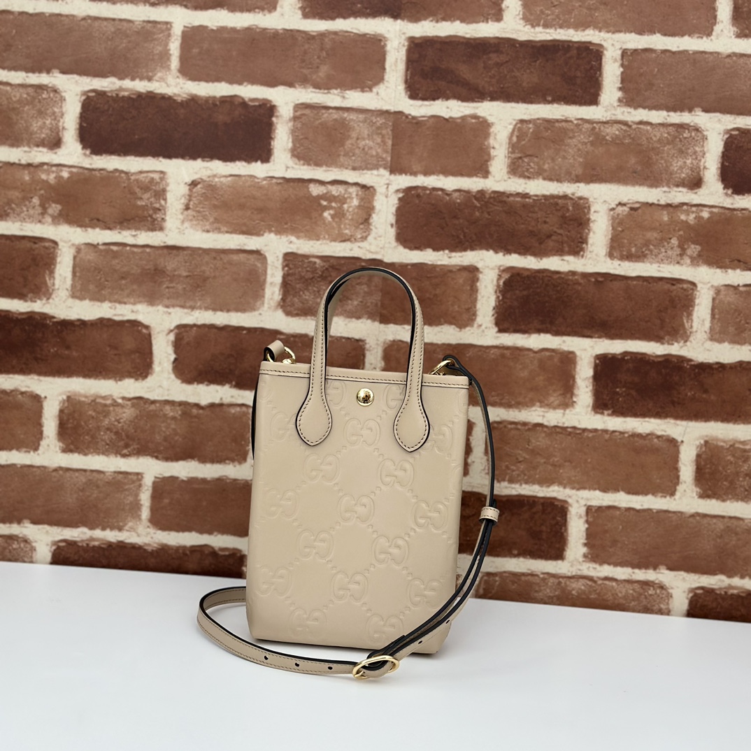Gucci GG Super Mini Bag With Strap In Beige GG leather -20*13*2.5CM