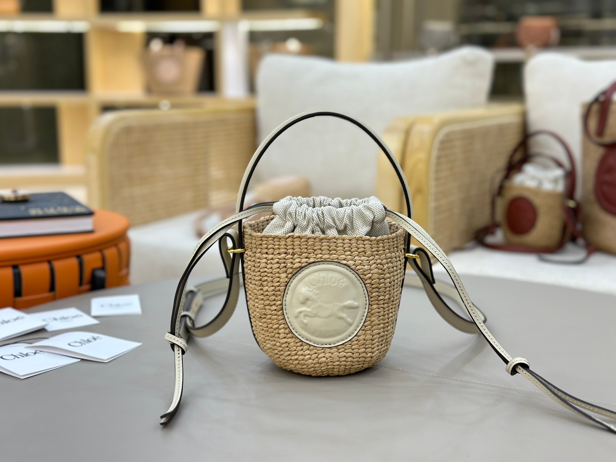 Chloé Mini Horse Medal Basket In Natural Fibers-14x12.5x14CM