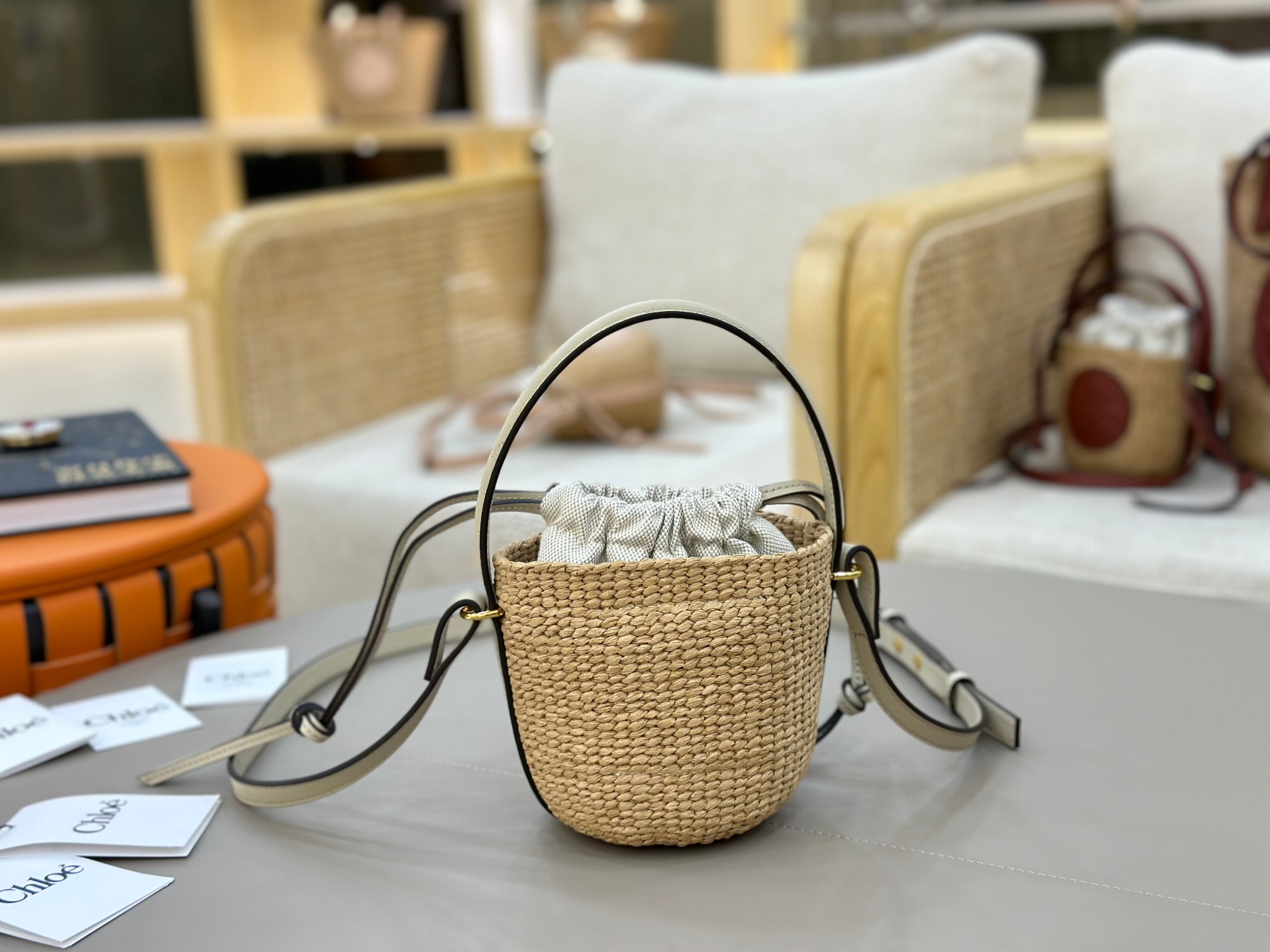 Chloé Mini Horse Medal Basket In Natural Fibers-14x12.5x14CM