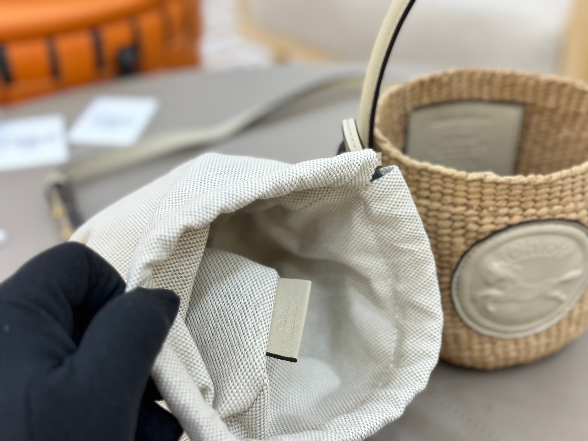 Chloé Mini Horse Medal Basket In Natural Fibers-14x12.5x14CM