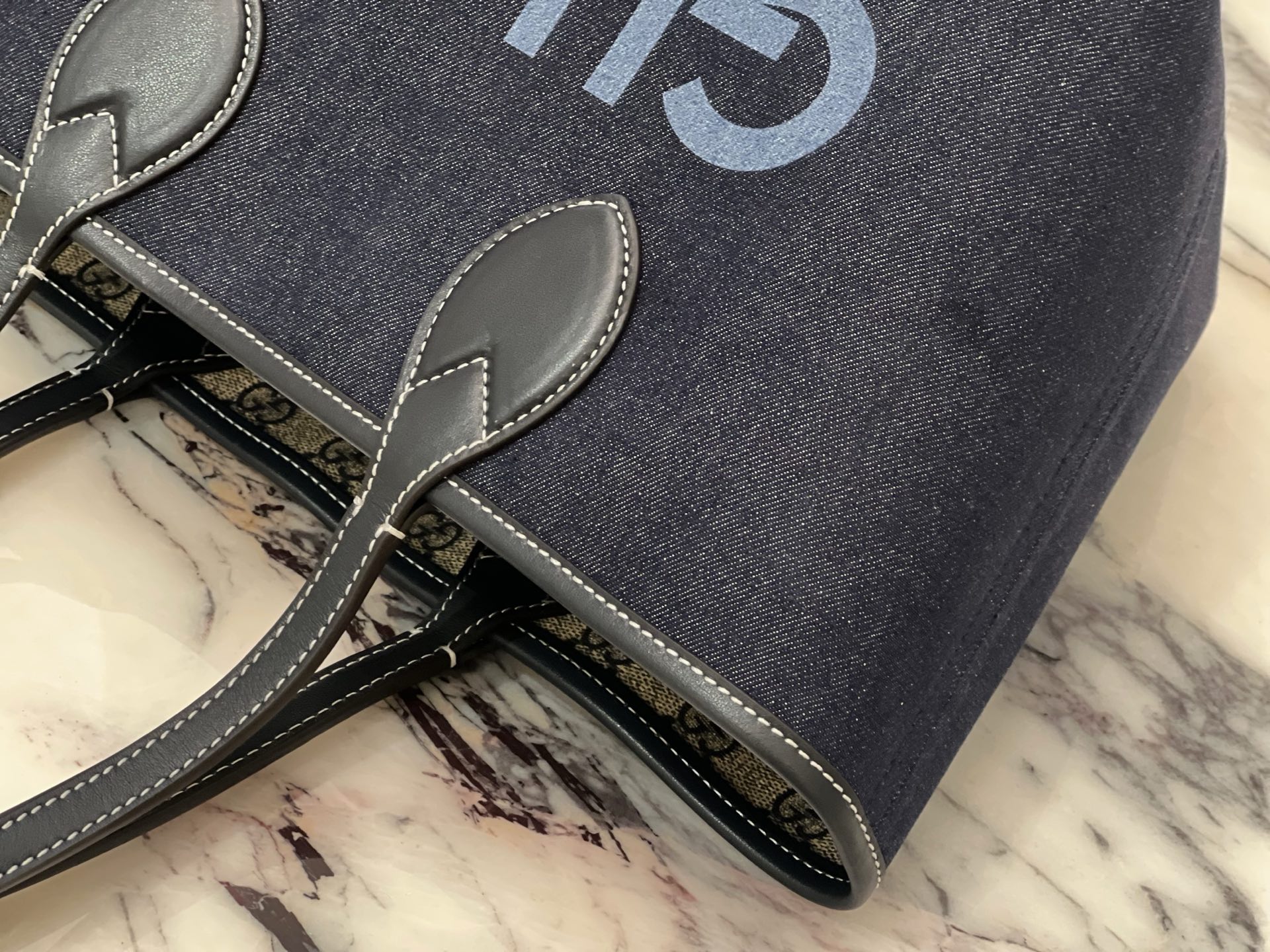 Gucc* Totissima Small Reversible Tote In Dark Blue Denim -22*19*18CM