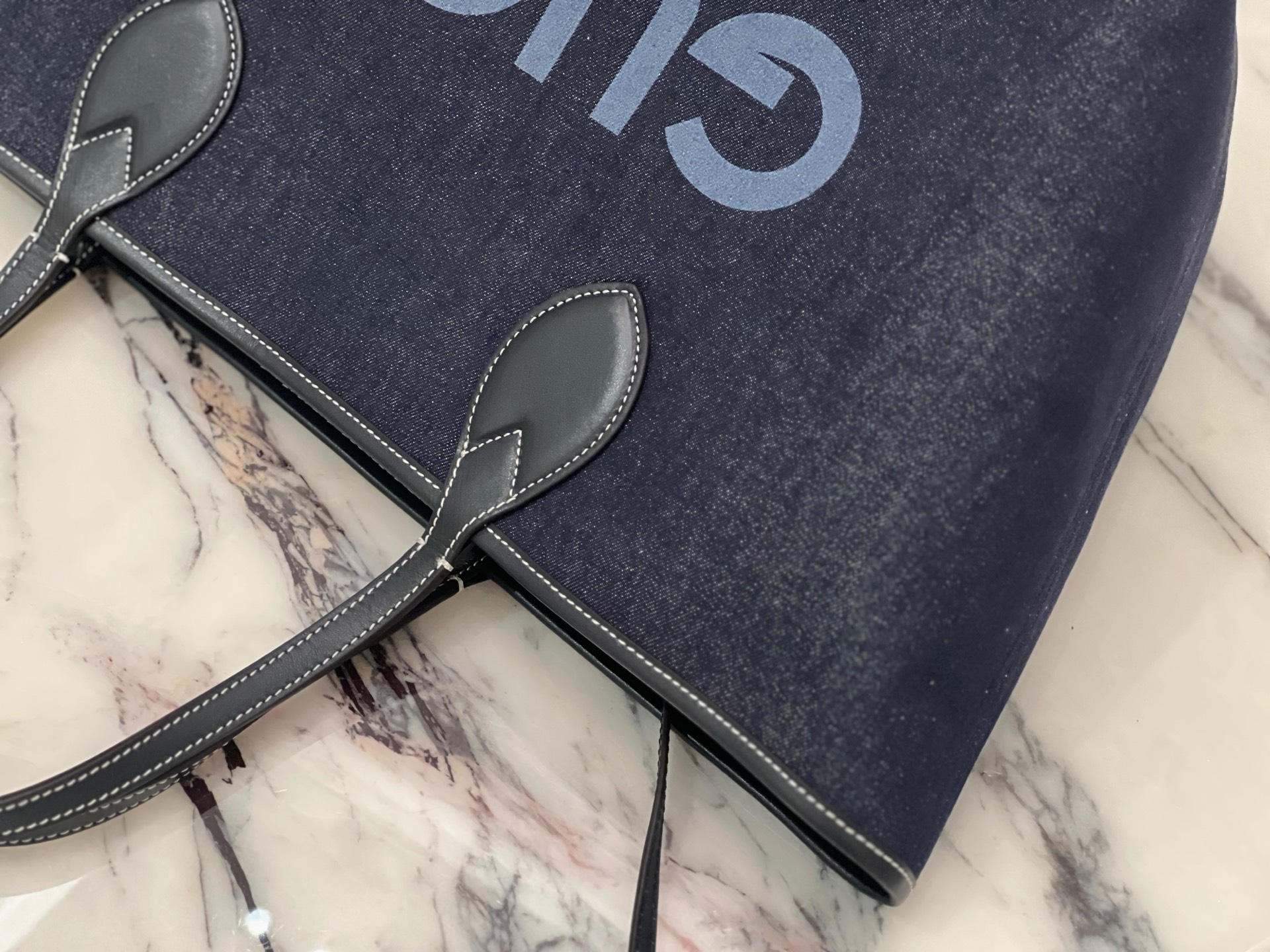 Gucc* Totissima Reversible Tote In Dark Blue Denim -30.5 × 28 × 27CM