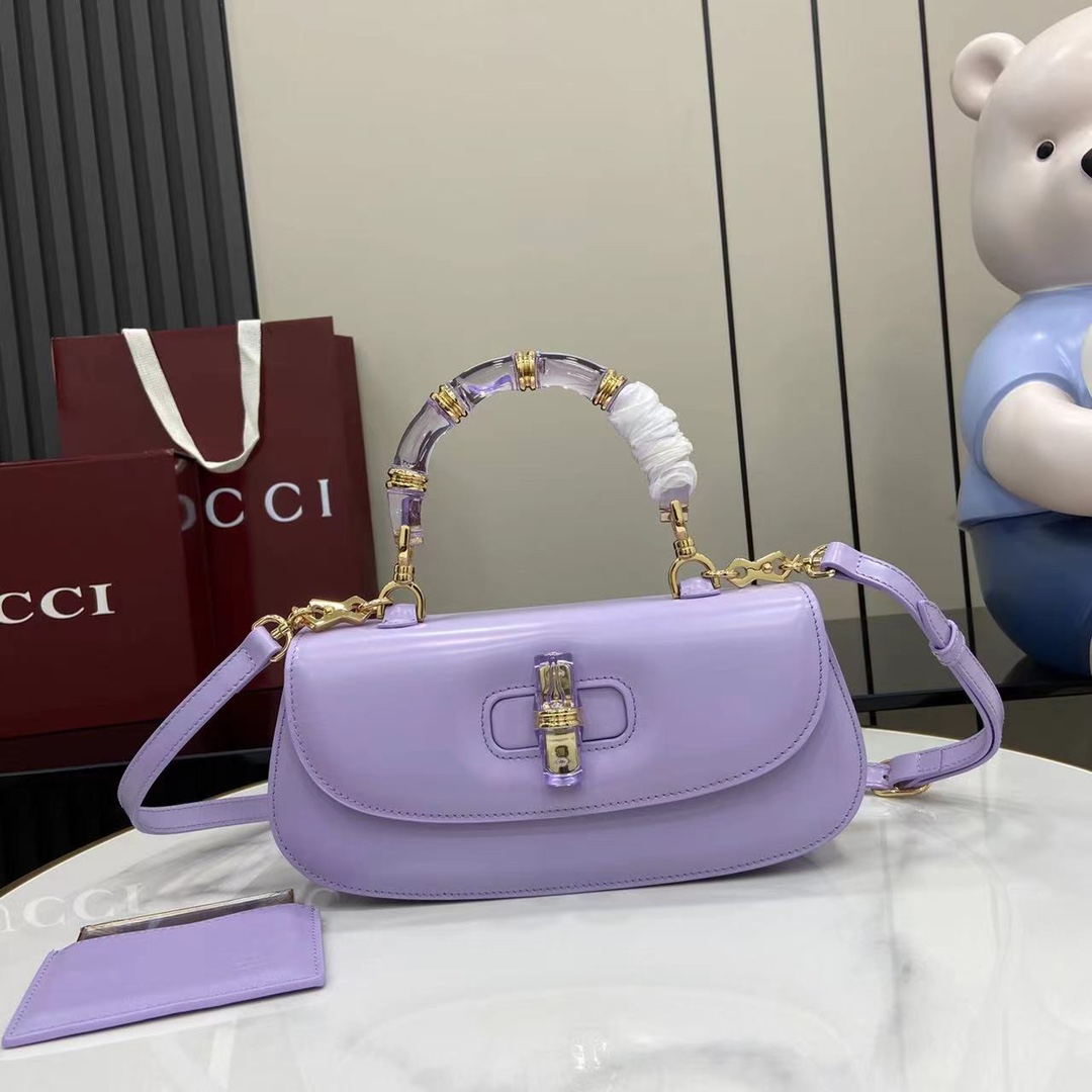 Gucci Bamboo Diva Bag In Lilac Leather -26.5*13*8CM