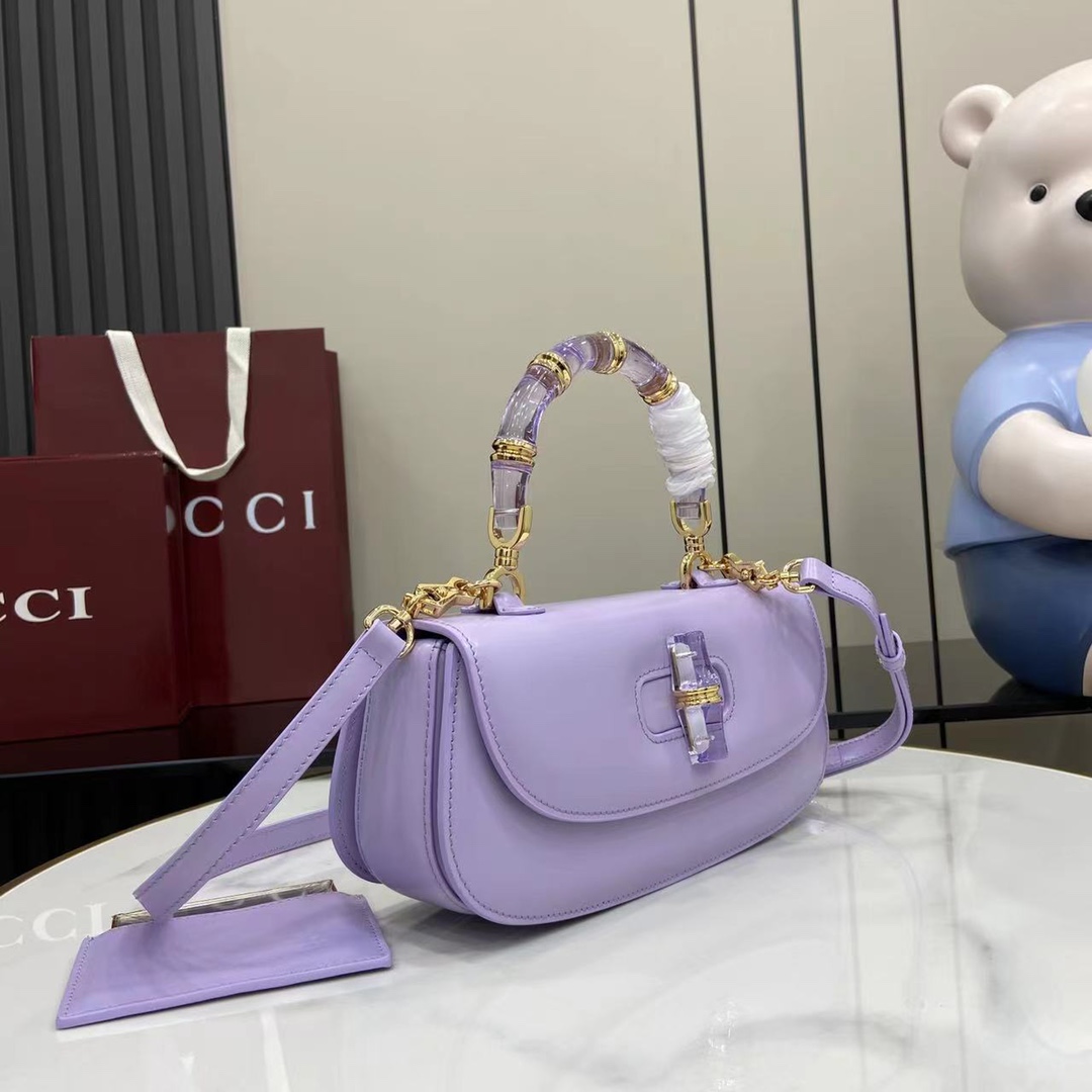 Gucci Bamboo Diva Bag In Lilac Leather -26.5*13*8CM