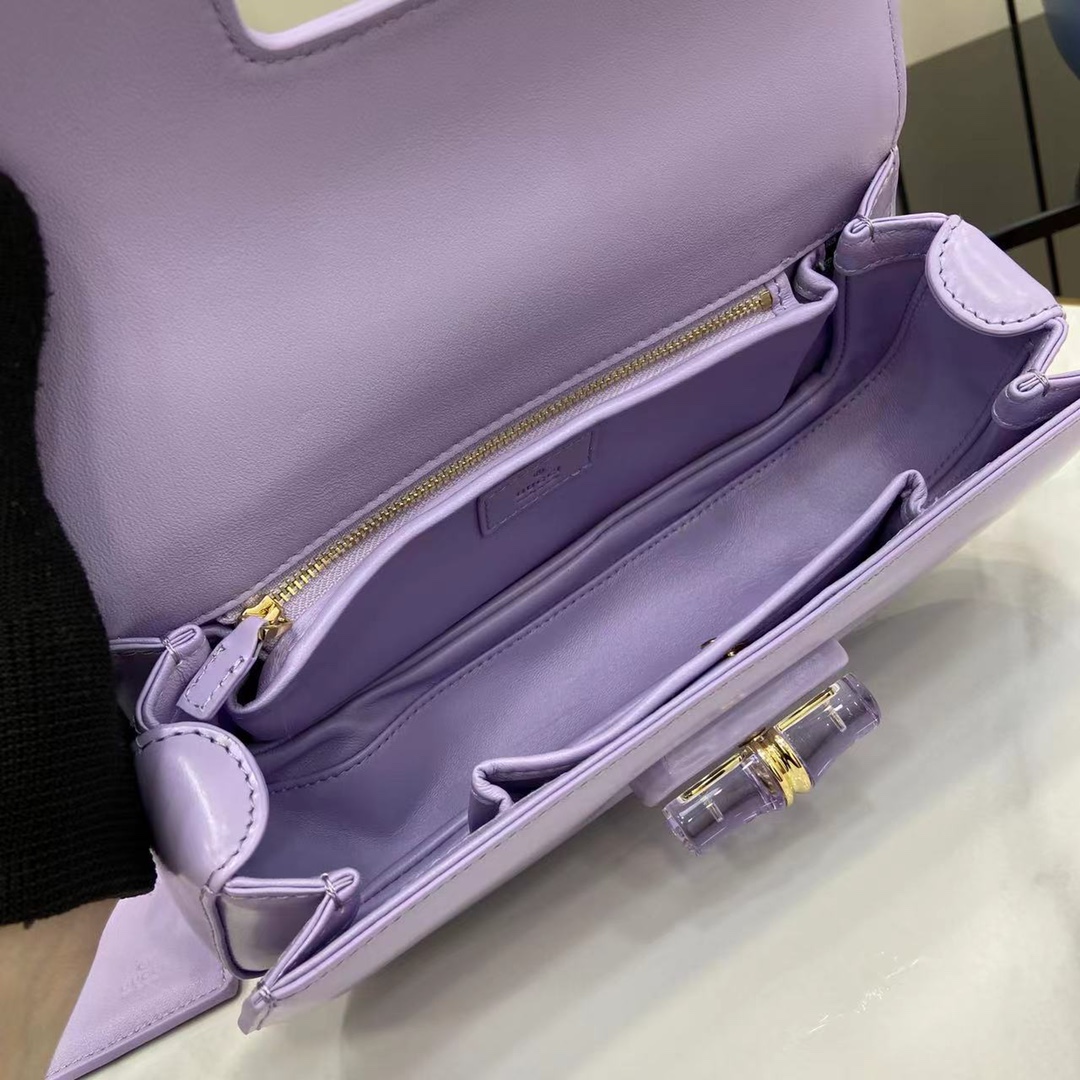 Gucci Bamboo Diva Bag In Lilac Leather -26.5*13*8CM