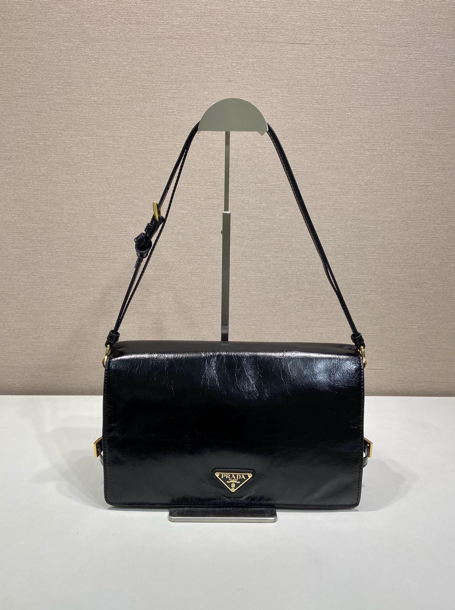 Prada Black Demi-lune large leather shoulder bag-1BD385-30*18.5*9CM