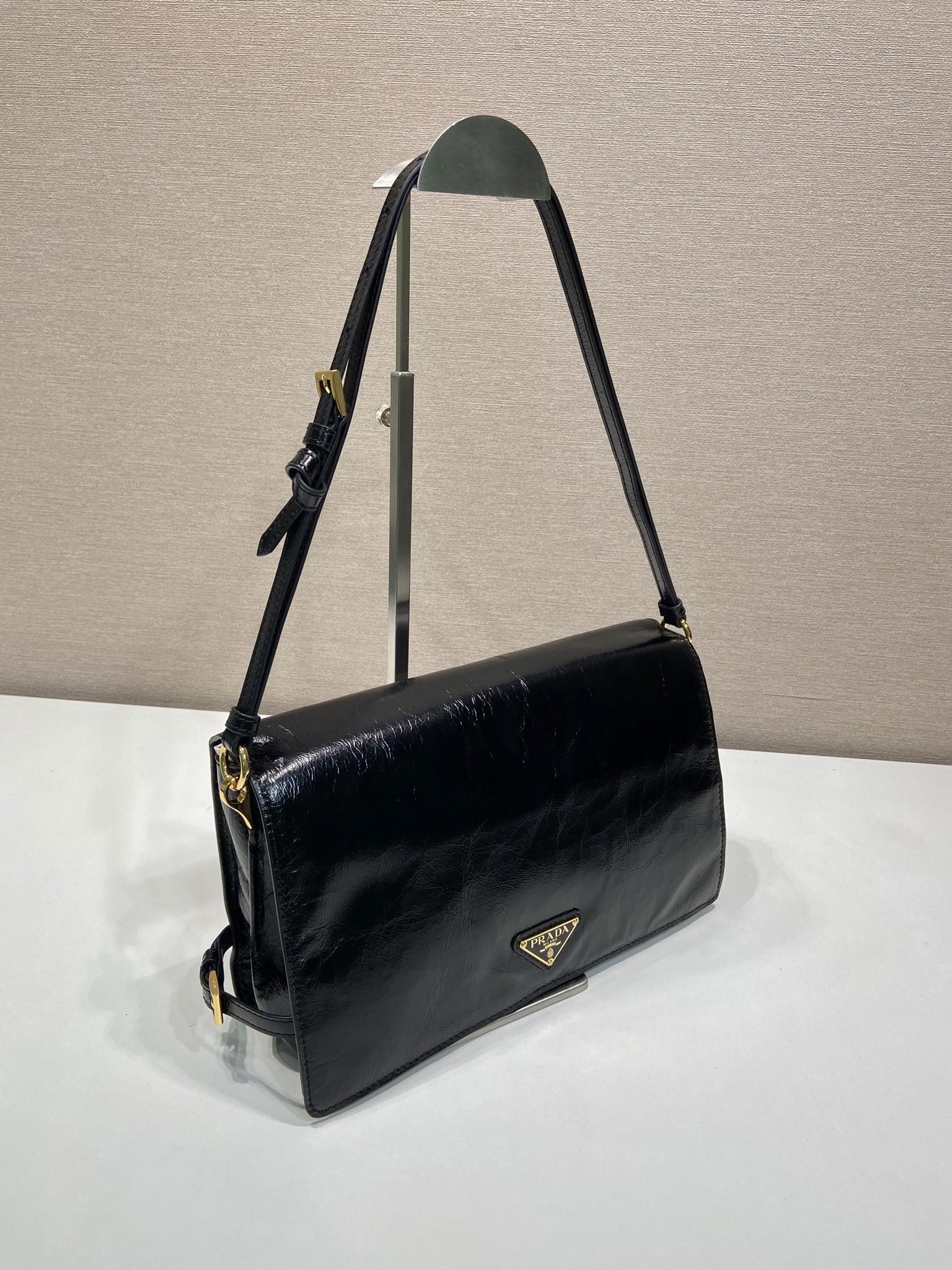 Prada Black Demi-lune large leather shoulder bag-1BD385-30*18.5*9CM