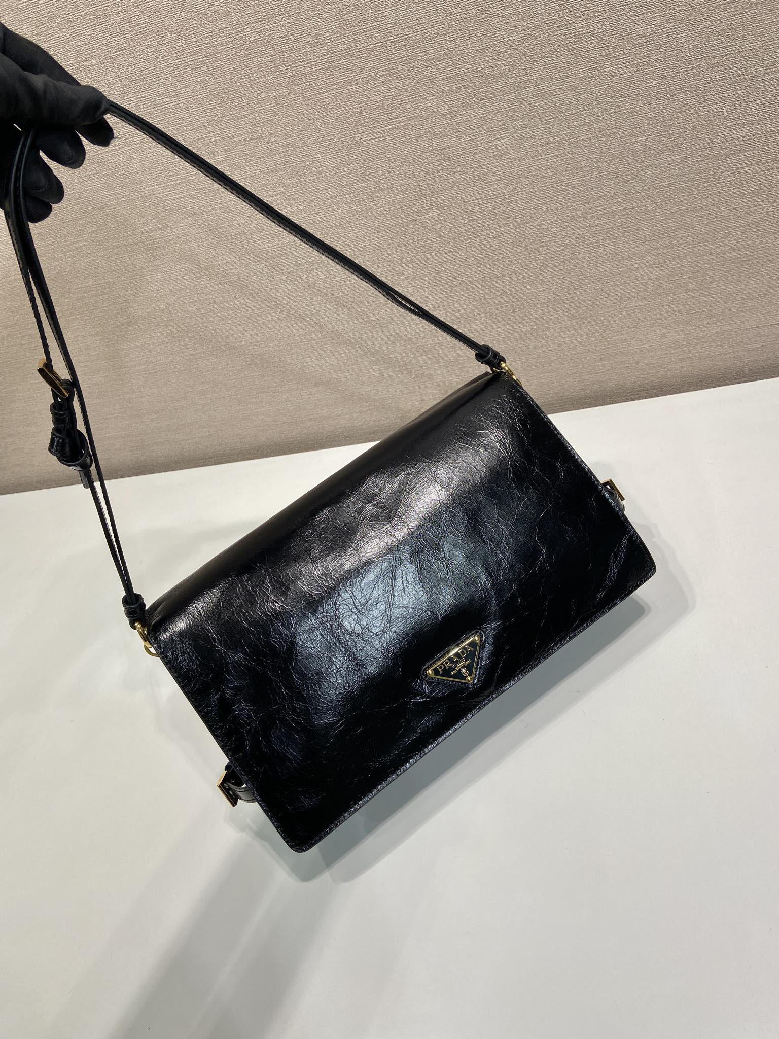 Prada Black Demi-lune large leather shoulder bag-1BD385-30*18.5*9CM