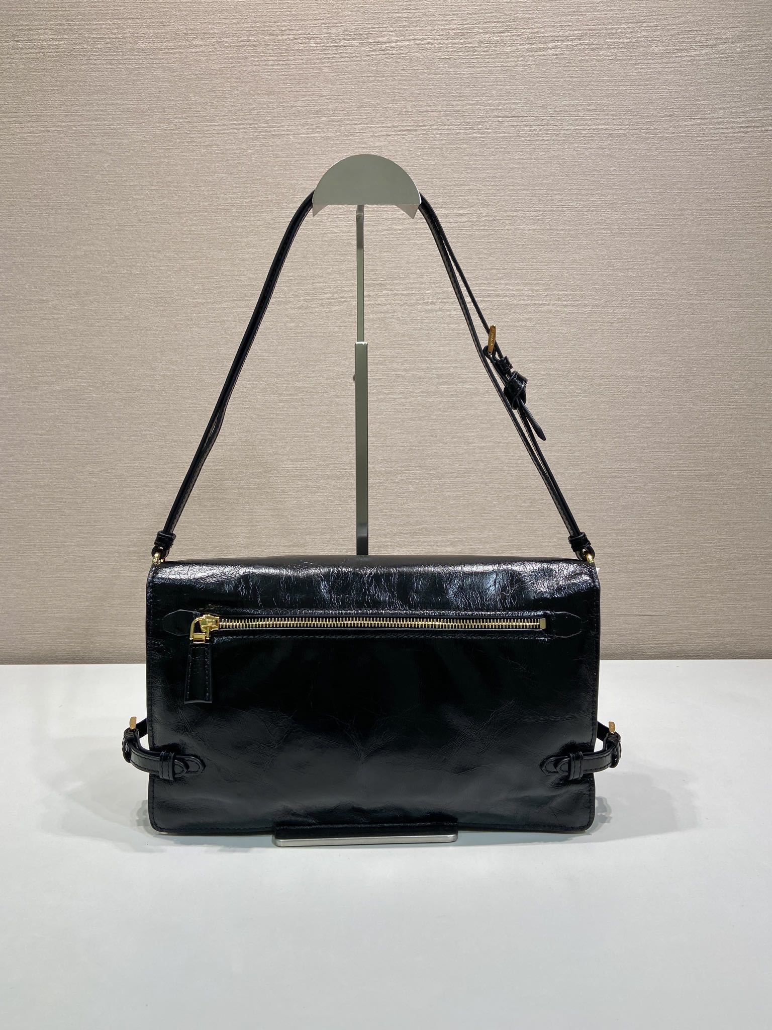 Prada Black Demi-lune large leather shoulder bag-1BD385-30*18.5*9CM