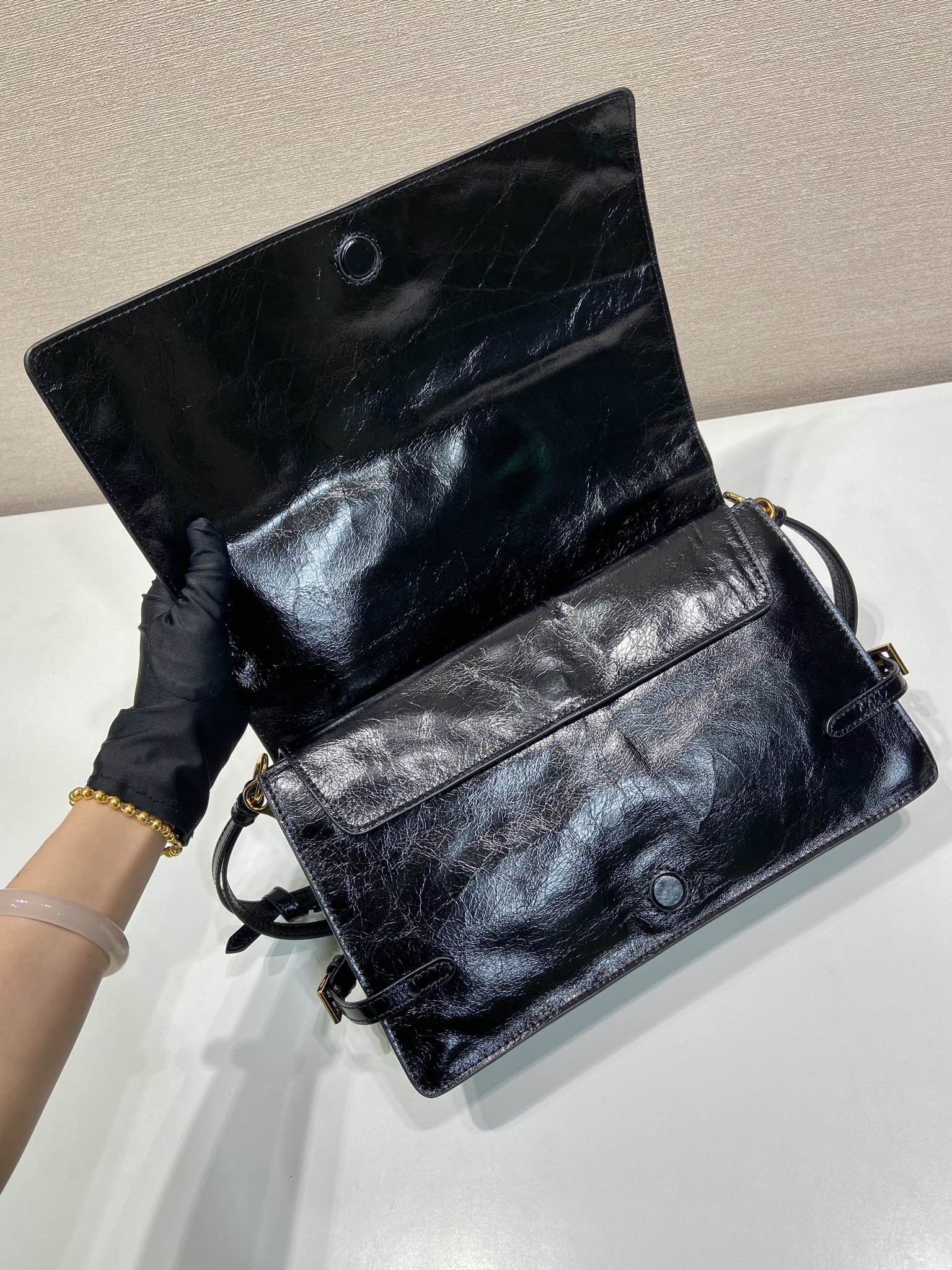Prada Black Demi-lune large leather shoulder bag-1BD385-30*18.5*9CM